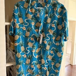 Reyn Spooner, Blue Aloha Pineapple Camp Shirt, Men's M